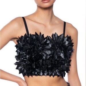 AKIRA Black 3D Faux Leather Floral Crop Top